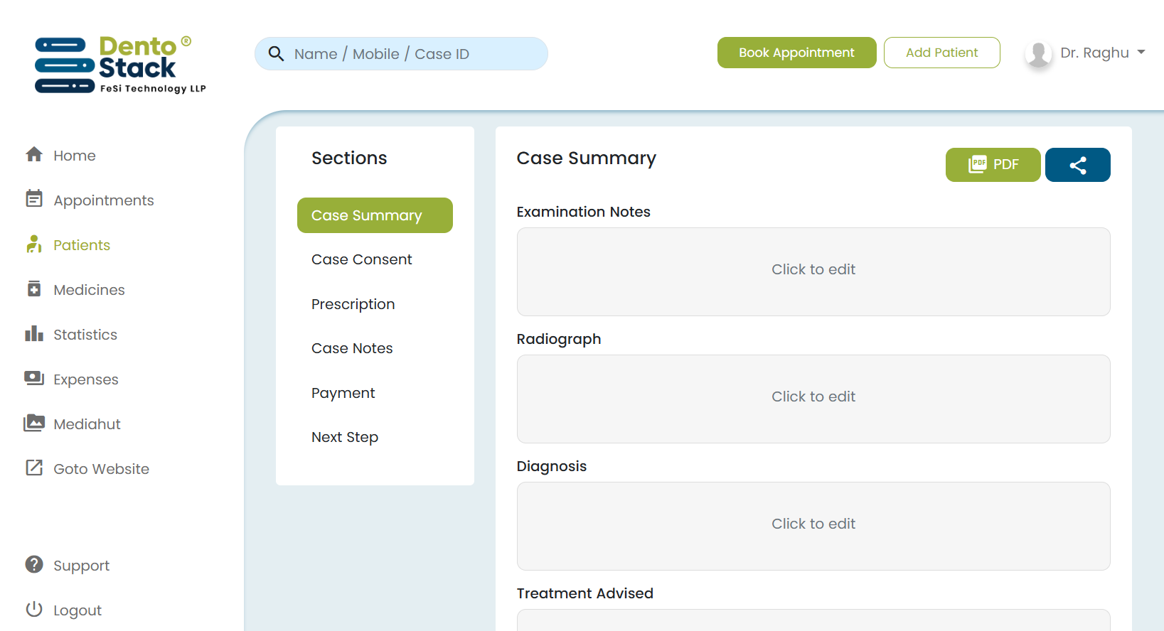 Case summary with treatment plan
